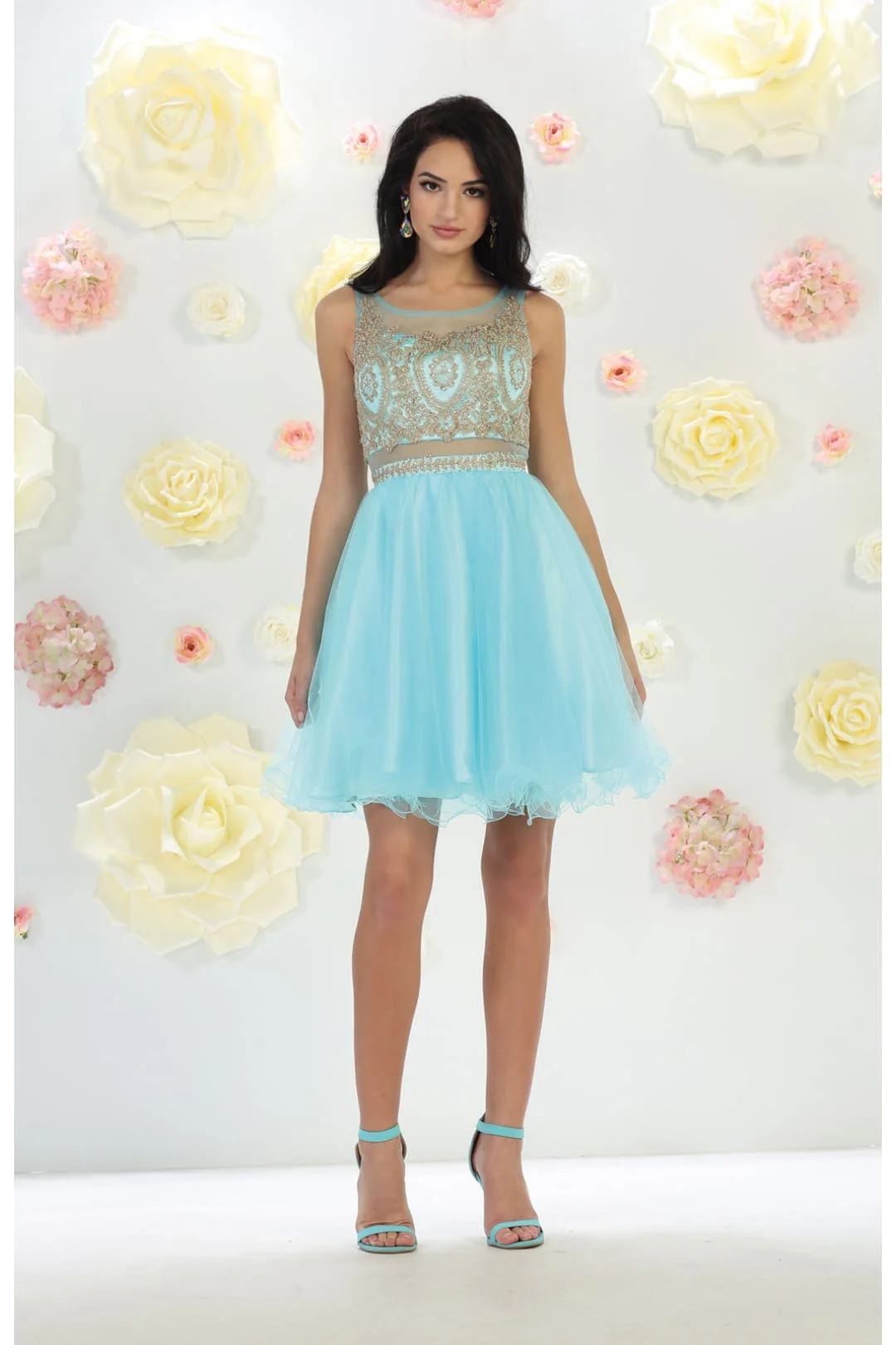 Sleeveless Mesh Embroidered Party Cocktail Dress A-line Hoco Graduation Outfit - Image 6