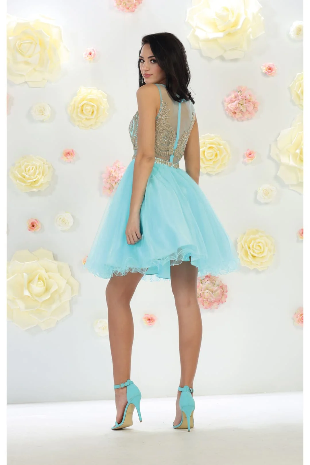 Sleeveless Mesh Embroidered Party Cocktail Dress A-line Hoco Graduation Outfit - Image 7