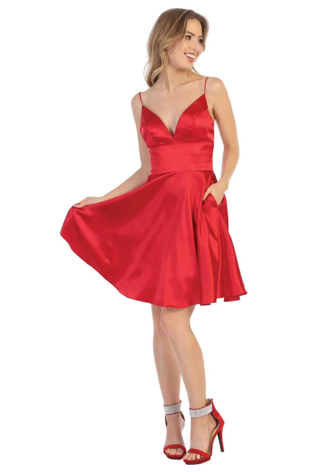 May Queen MQ1770 V Neck A Line Pockets Simple Short Cocktail Dress - Image 6