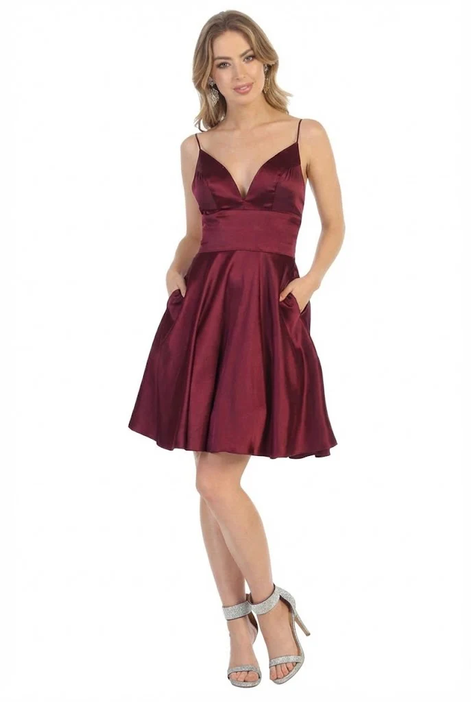 May Queen MQ1770 V Neck A Line Pockets Simple Short Cocktail Dress - Image 14