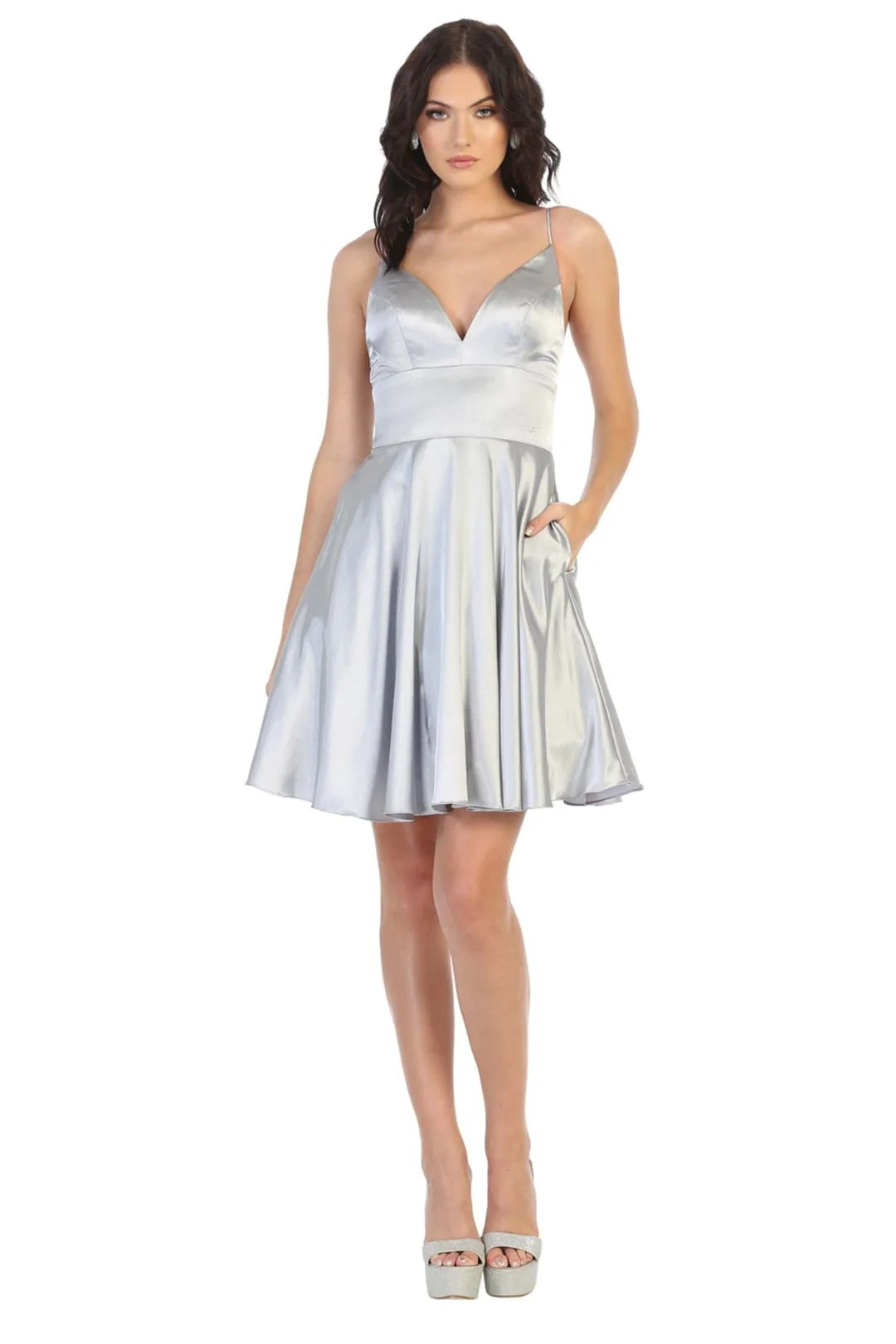 May Queen MQ1770 V Neck A Line Pockets Simple Short Cocktail Dress - Image 9