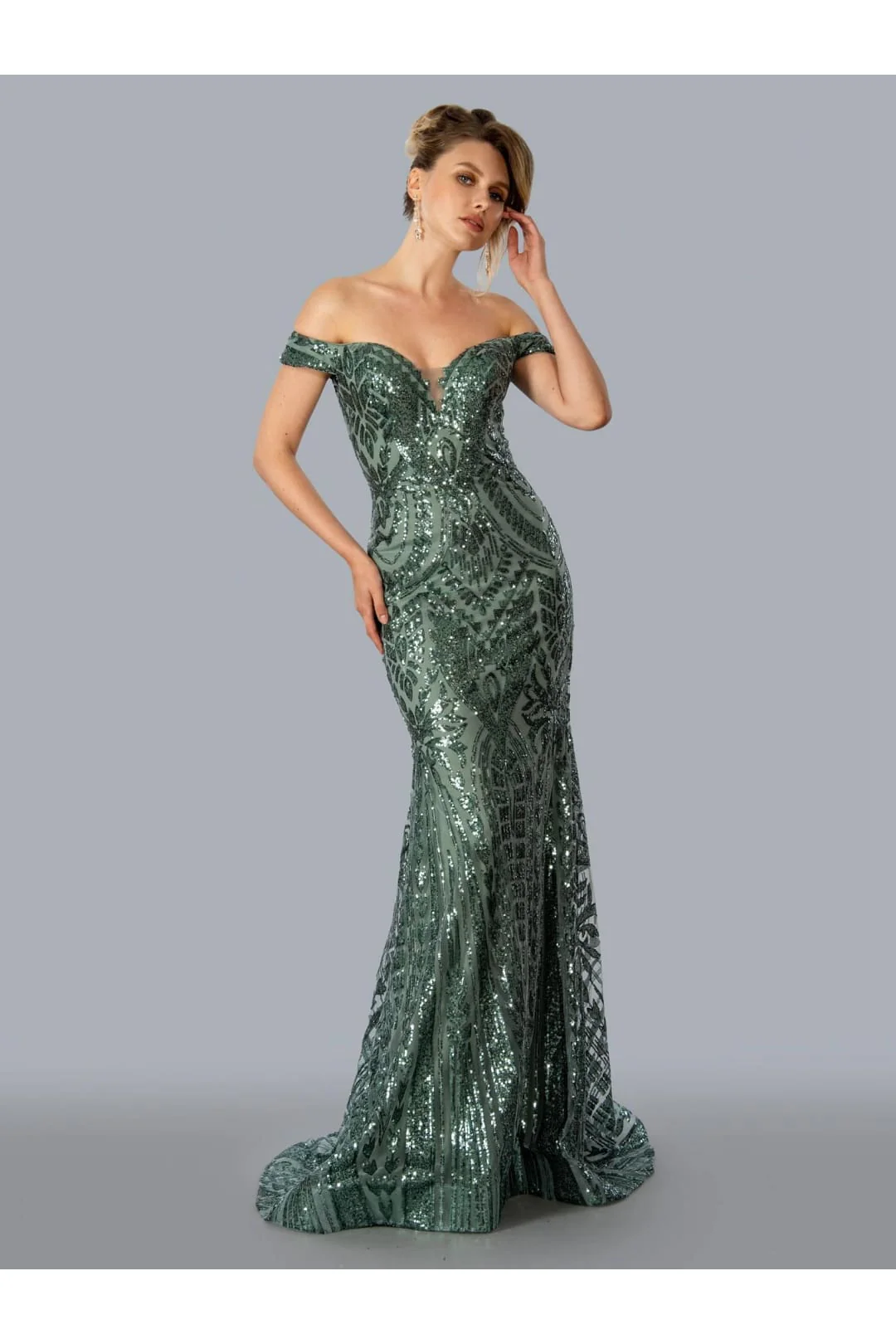 Stella Couture 23316 Long Off Shoulder Evening Dress