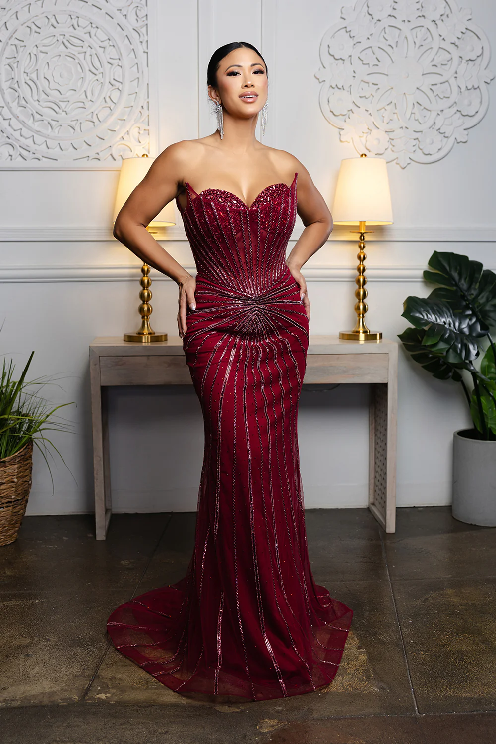 Strapless Beaded Mermaid Evening Gown with Corset Back by Royal Queen RQ8217 - Image 5