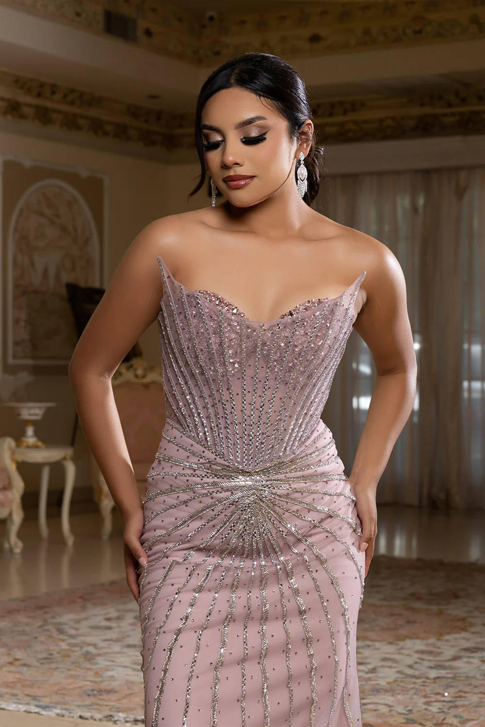 Strapless Beaded Mermaid Evening Gown with Corset Back by Royal Queen RQ8217 - Image 7