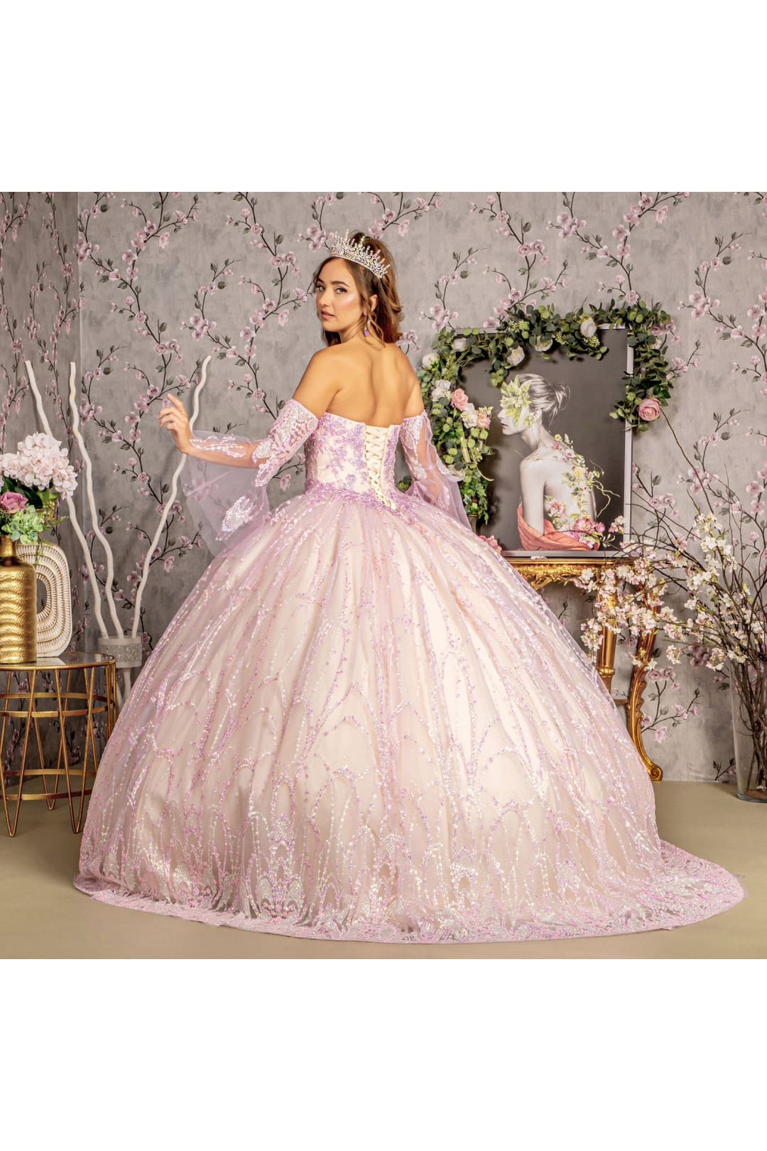 Strapless Bell Sleeve Two-Tone Ball Gown by GLS Gloria GL3234 - Image 6