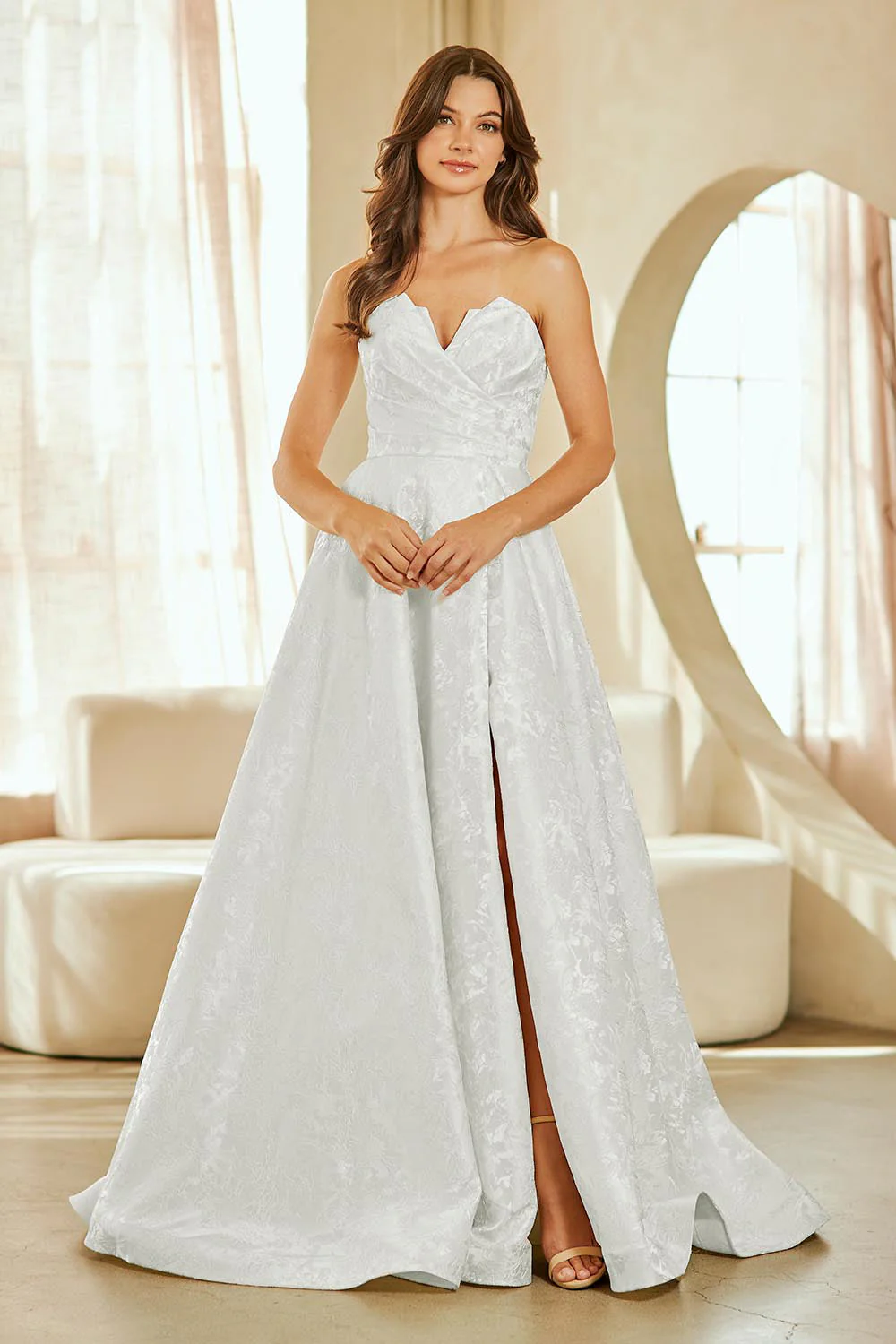 Strapless Lace A-Line Wedding Dress with Corset Back & Front Slit by Amelia Couture 8061