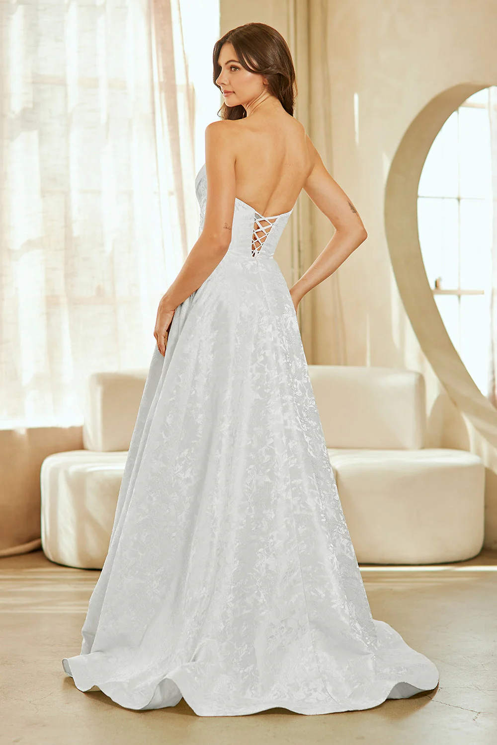 Strapless Lace A-Line Wedding Dress with Corset Back & Front Slit by Amelia Couture 8061 - Image 2