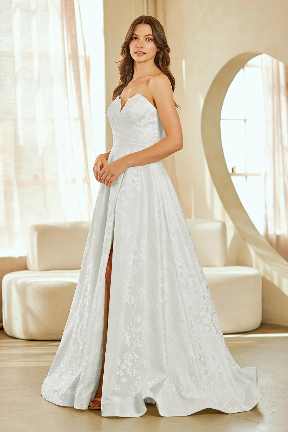 Strapless Lace A-Line Wedding Dress with Corset Back & Front Slit by Amelia Couture 8061 - Image 3