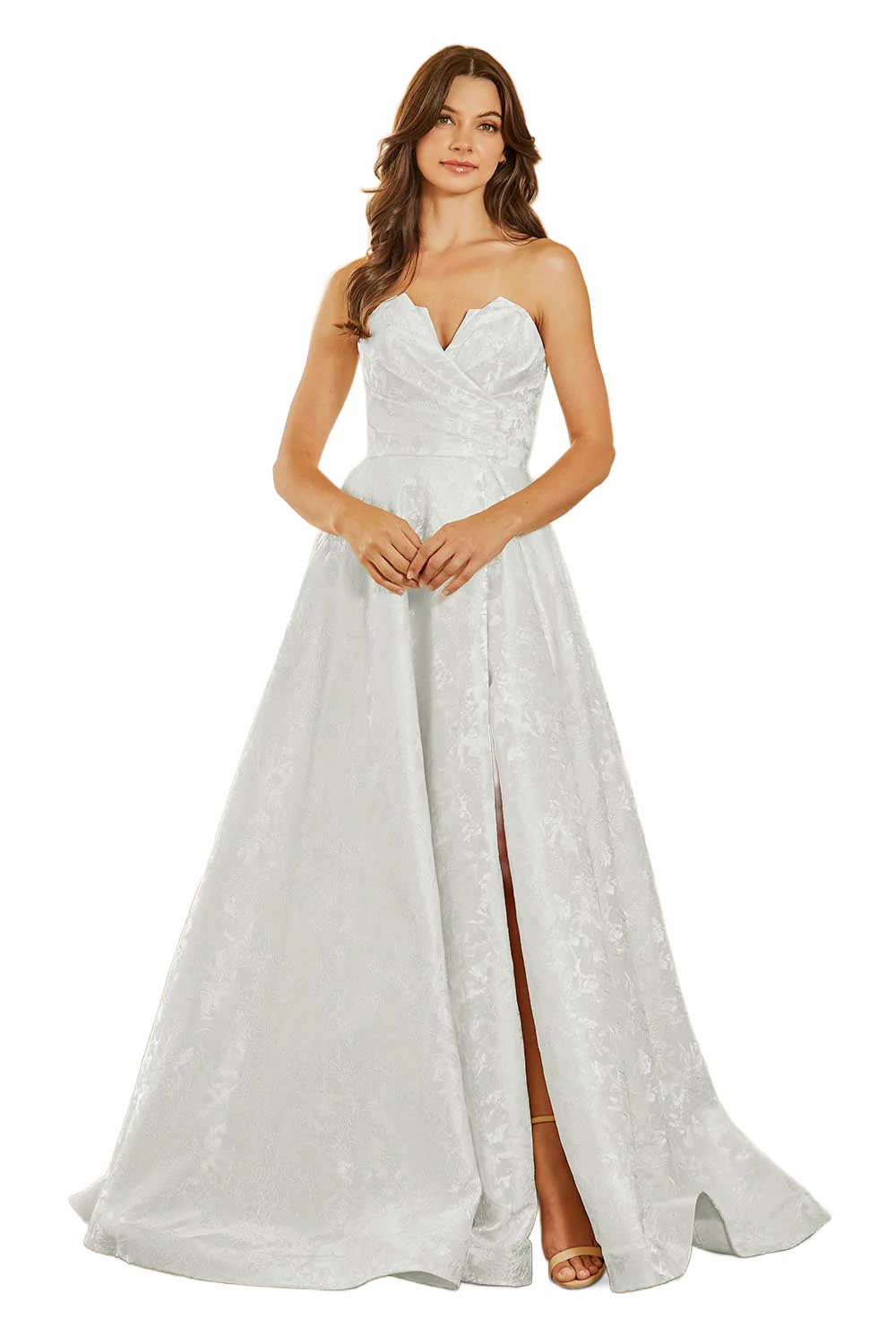 Strapless Lace A-Line Wedding Dress with Corset Back & Front Slit by Amelia Couture 8061 - Image 6