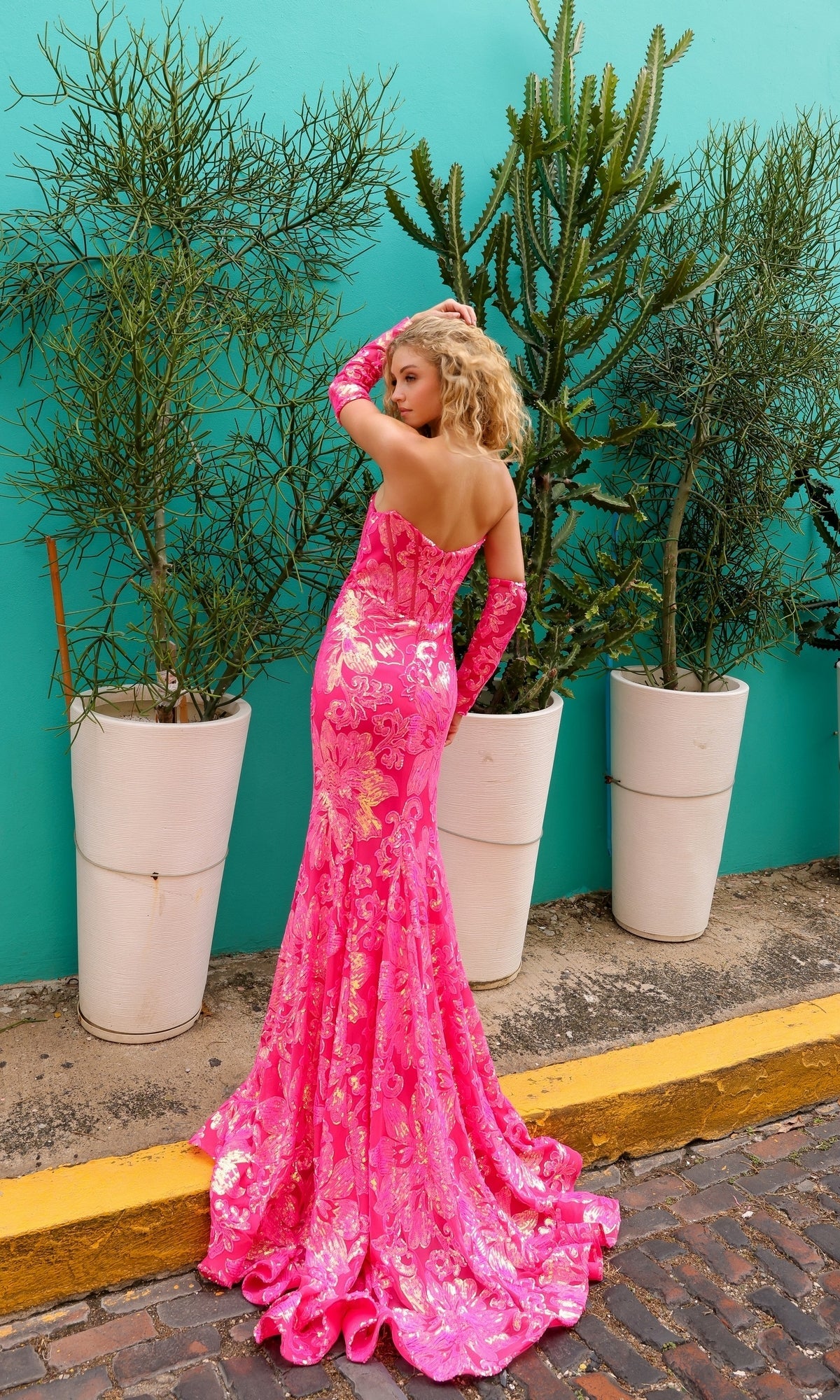 Nox Anabel R1268 Strapless Prom Dress with Sequin Print - Image 4
