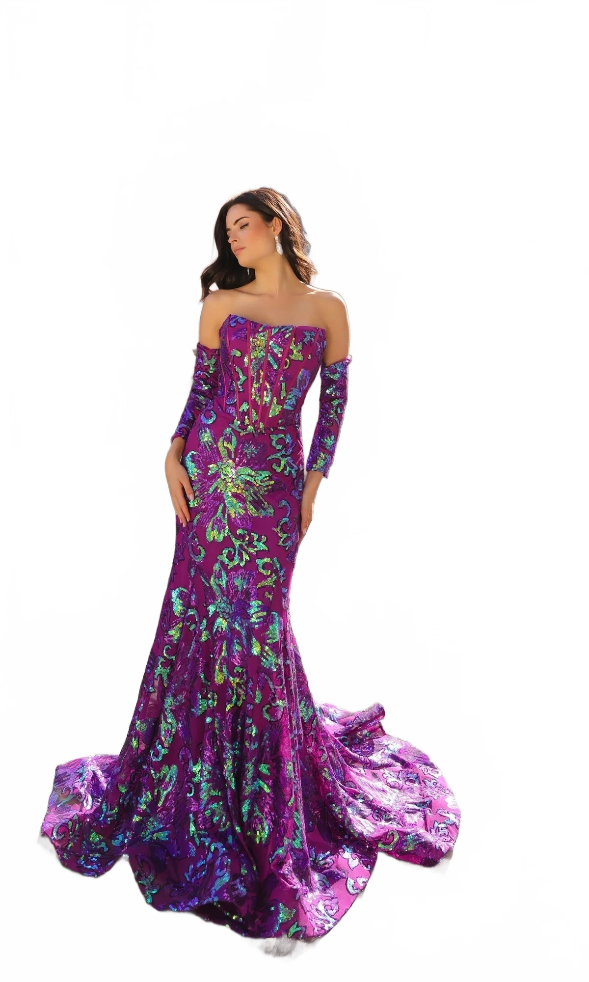 Nox Anabel R1268 Strapless Prom Dress with Sequin Print - Image 9
