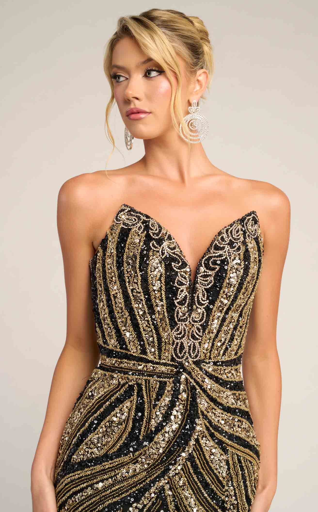 Portia & Scarlett PS26418C Strapless Sequin Evening Gown with Slit Sparkly Formal Prom Dress - Image 24