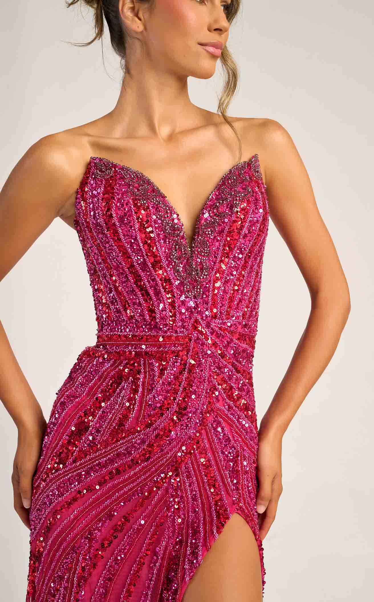 Portia & Scarlett PS26418C Strapless Sequin Evening Gown with Slit Sparkly Formal Prom Dress - Image 25