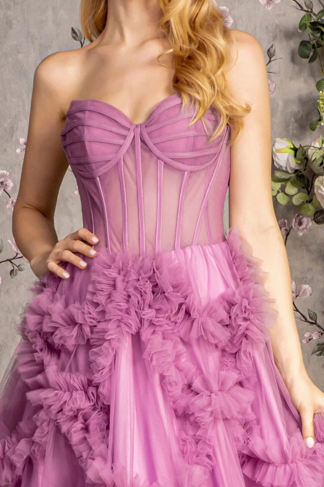 Strapless Sheer Corset Ruffled Gown by GLS Gloria GL3455 - Image 3