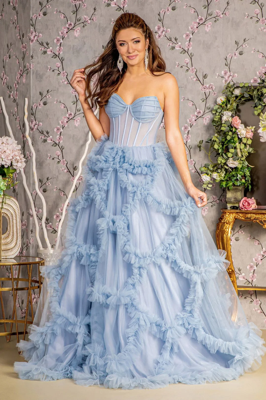 Strapless Sheer Corset Ruffled Gown by GLS Gloria GL3455 - Image 5