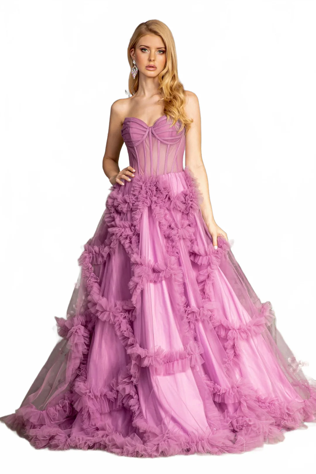 Strapless Sheer Corset Ruffled Gown by GLS Gloria GL3455 - Image 9