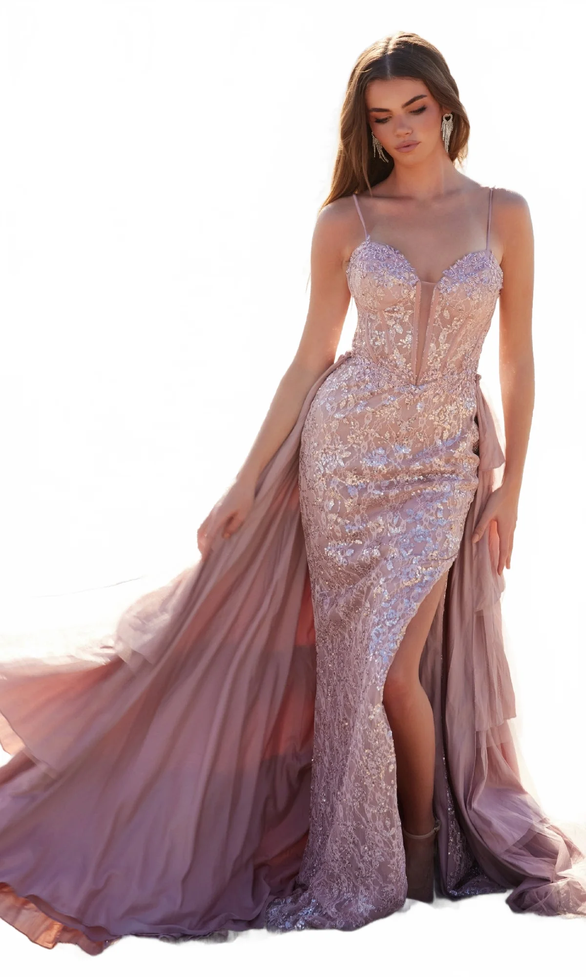 Nox Anabel Y1544 Stunning Overskirt Long Lace Prom Dress - Image 14