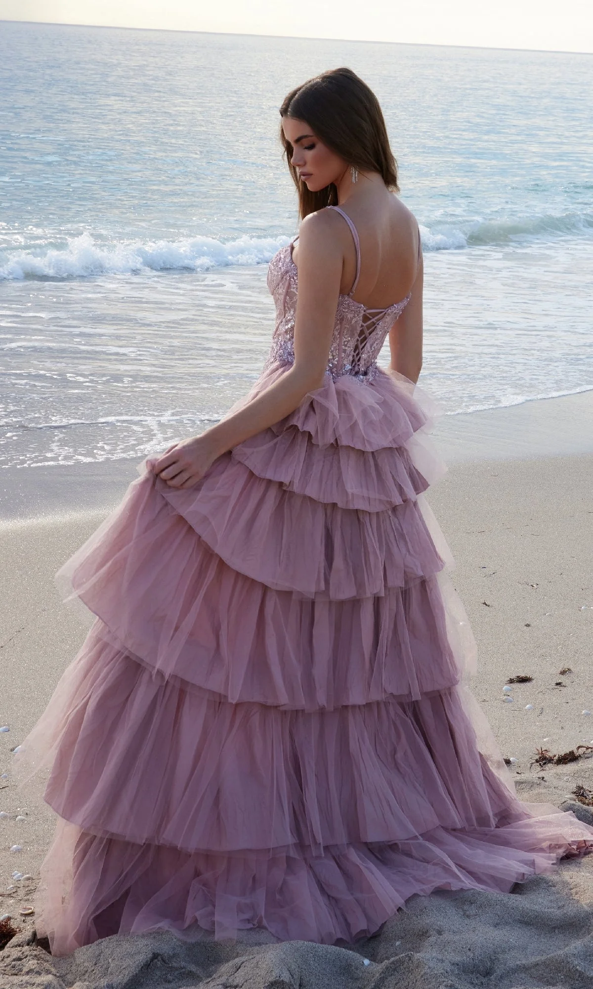 Nox Anabel Y1544 Stunning Overskirt Long Lace Prom Dress - Image 6