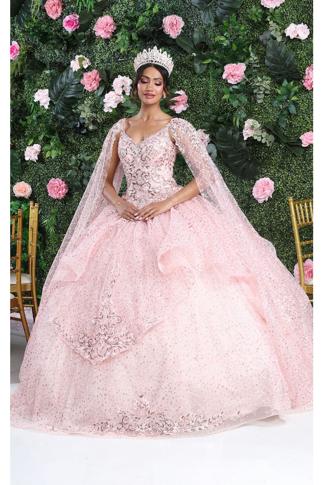 Layla K LK218 Detachable Cape Sleeves Glitter Corset Quinceanera Ball Gown - Image 7