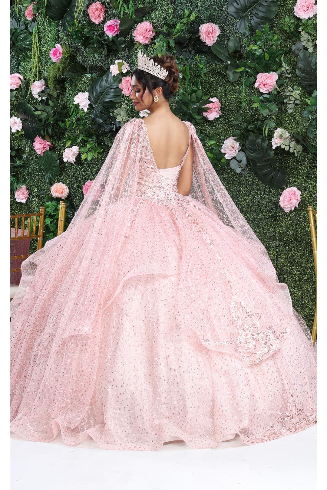 Layla K LK218 Detachable Cape Sleeves Glitter Corset Quinceanera Ball Gown - Image 8