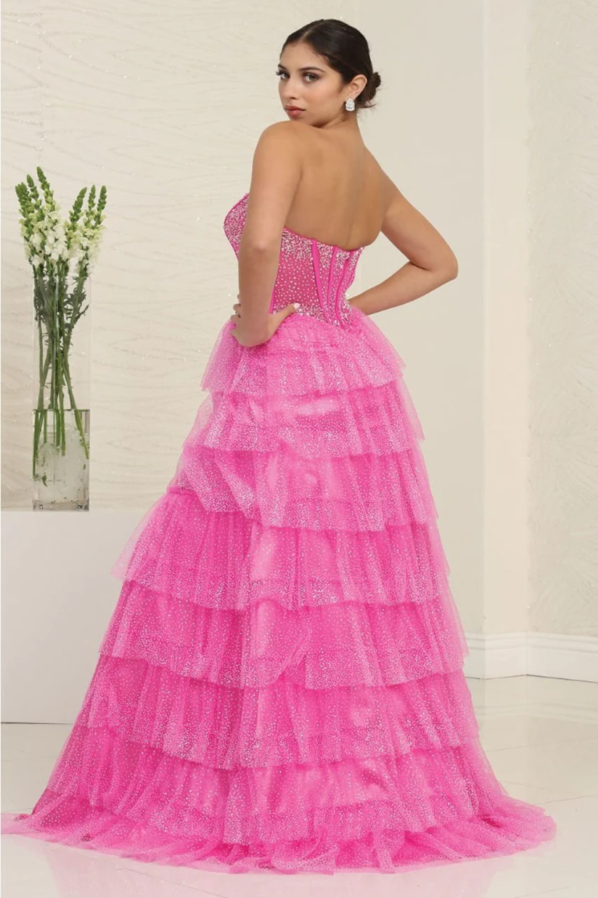 Royal Queen RQ8142 Sexy Strapless Layered Ruffle Pageant Prom Gown - Image 5