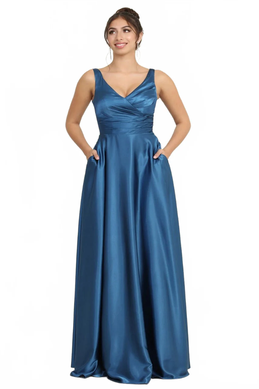 Teal Blue Bridesmaid Dresses in Satin and Plus Size Gowns by MQ1994 - Image 4