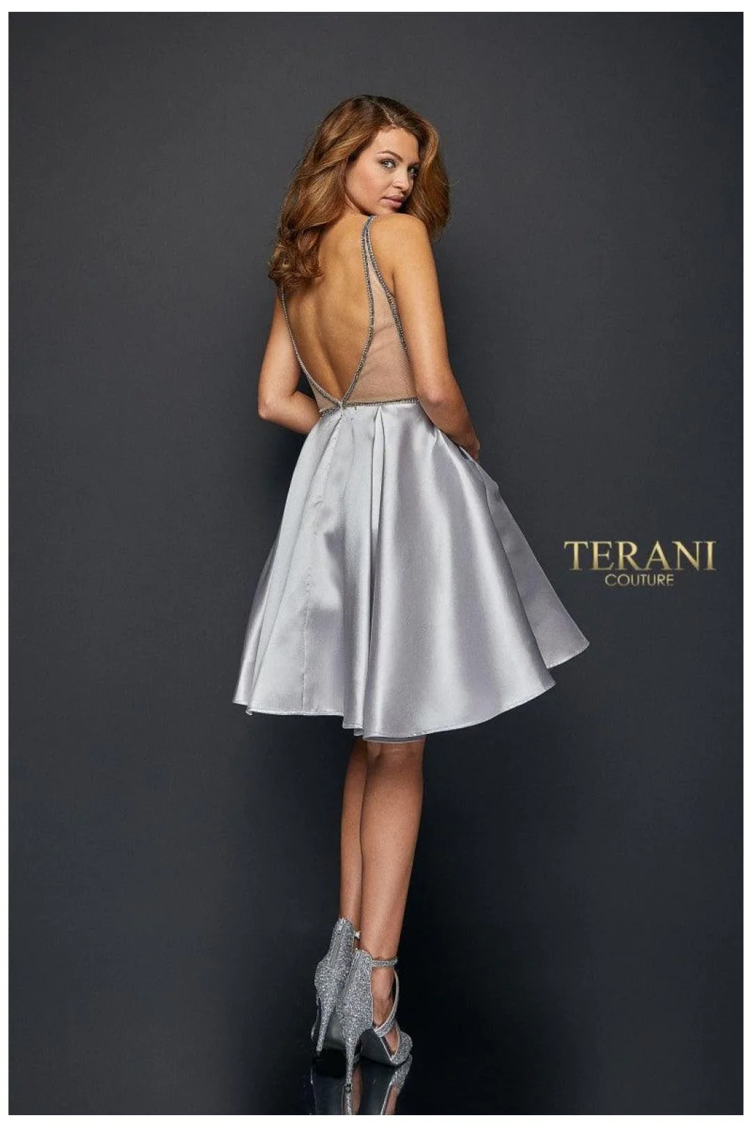 Terani Couture 1821H7771 Glamorous Formal Cocktail Illusion Evening Matte Satin Dress - Image 2