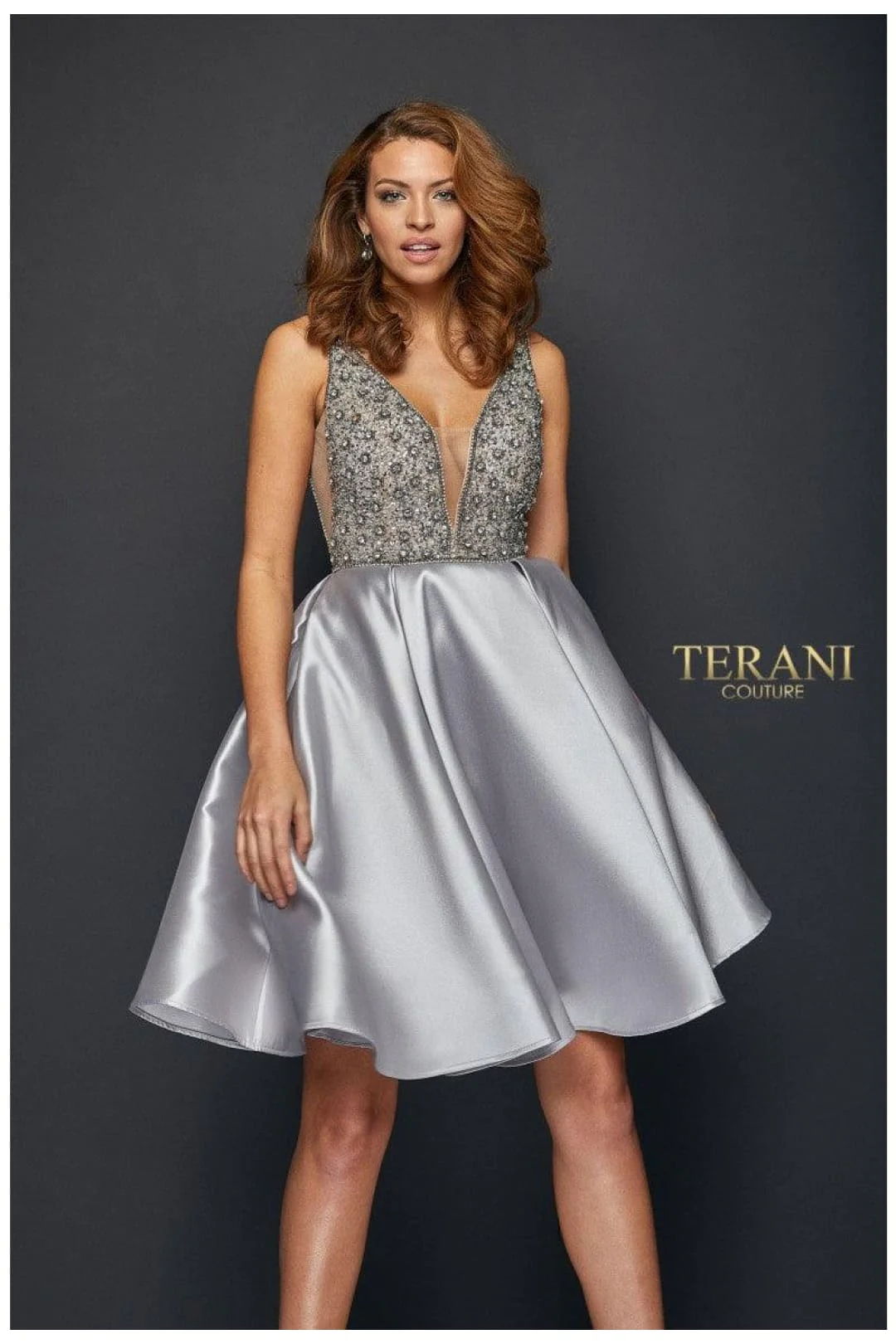 Terani Couture 1821H7771 Glamorous Formal Cocktail Illusion Evening Matte Satin Dress - Image 3