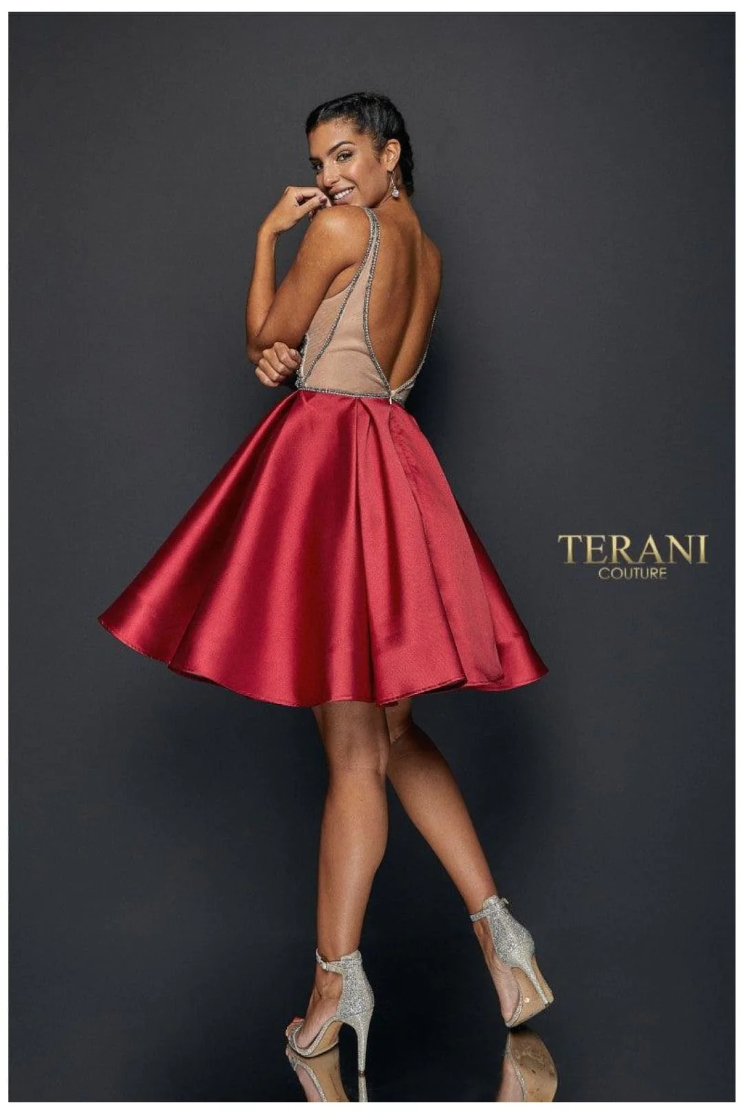 Terani Couture 1821H7771 Glamorous Formal Cocktail Illusion Evening Matte Satin Dress - Image 4