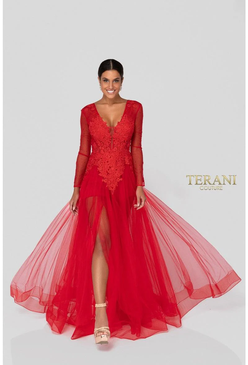 Terani Couture 1915P8344 Elegant Evening Long Sleeve Formal Premium Black Dress - Image 3