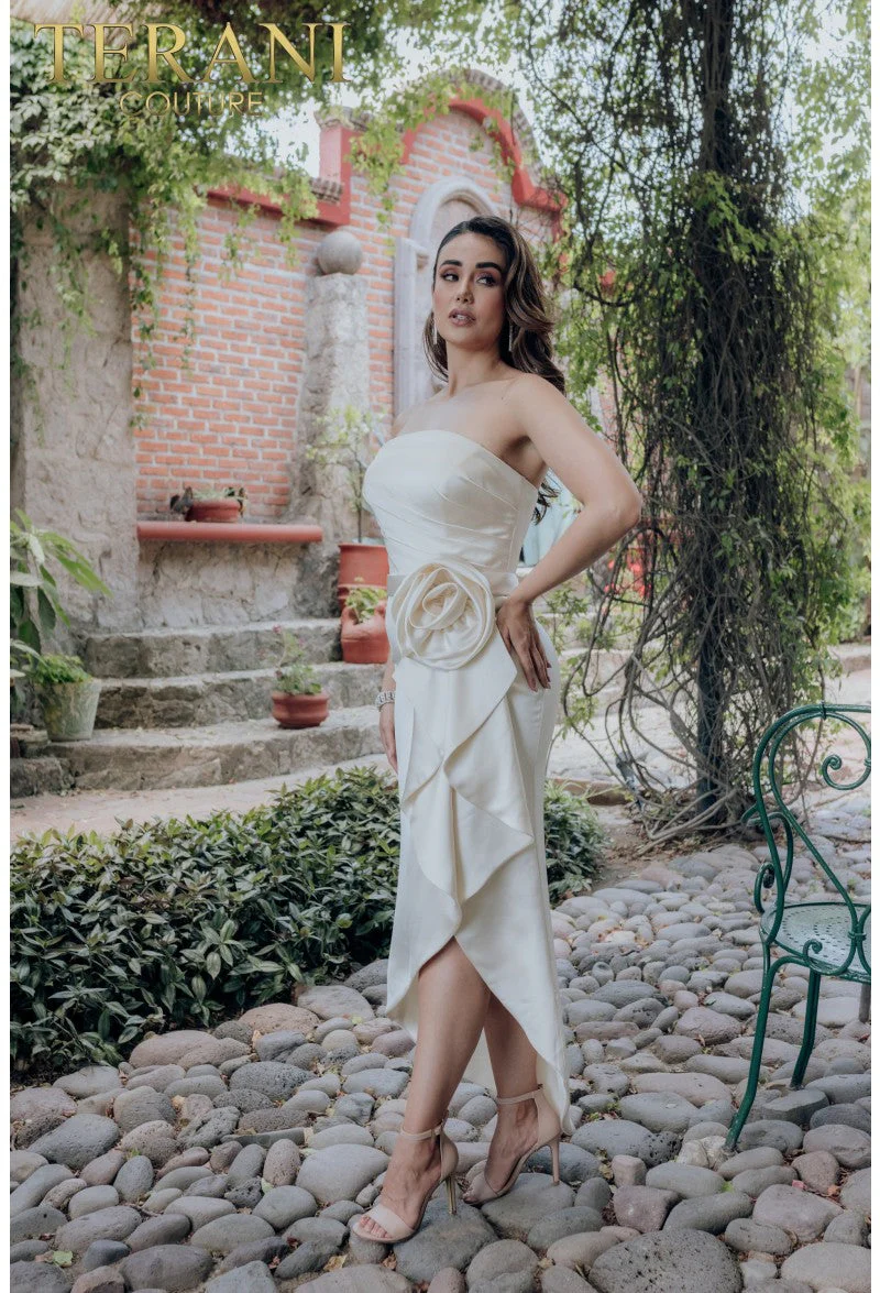 Terani Couture 232C1122 Elegant Evening Strapless High-Low Pleated Formal Satin Dress - Image 3