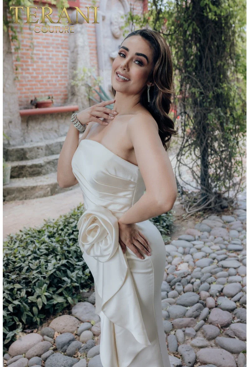 Terani Couture 232C1122 Elegant Evening Strapless High-Low Pleated Formal Satin Dress - Image 4
