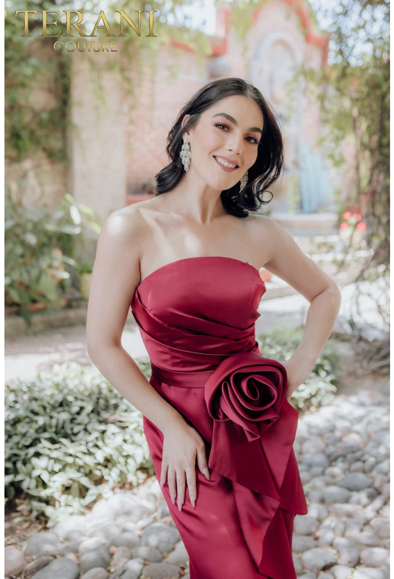 Terani Couture 232C1122 Elegant Evening Strapless High-Low Pleated Formal Satin Dress - Image 5