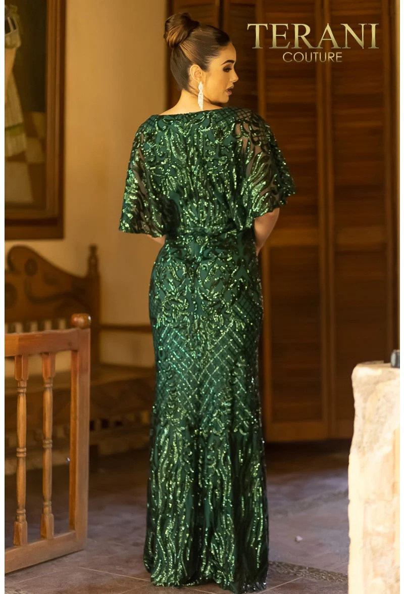 Terani Couture 232M1516 Mother of the Bride Wedding Sequined Cape Formal Sequin Dress - Image 2