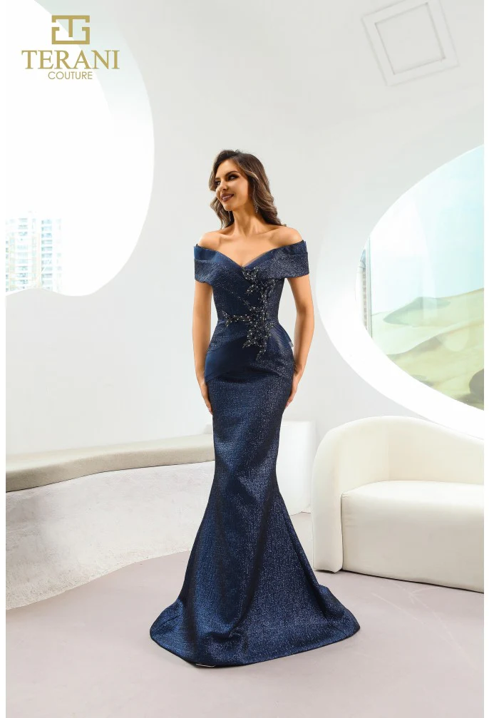 Terani Couture 241M2771 Elegant Glamorous Evening Off-Shoulder Trumpet Taffeta Dress - Image 7
