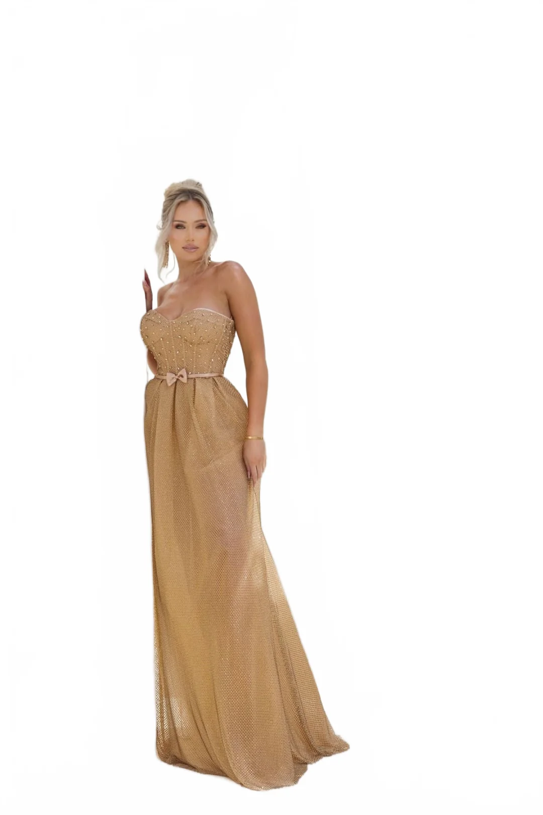 Terani Couture 241P2092 Sophisticated Prom Sweetheart BallDress Evening Fishnet Dress - Image 3