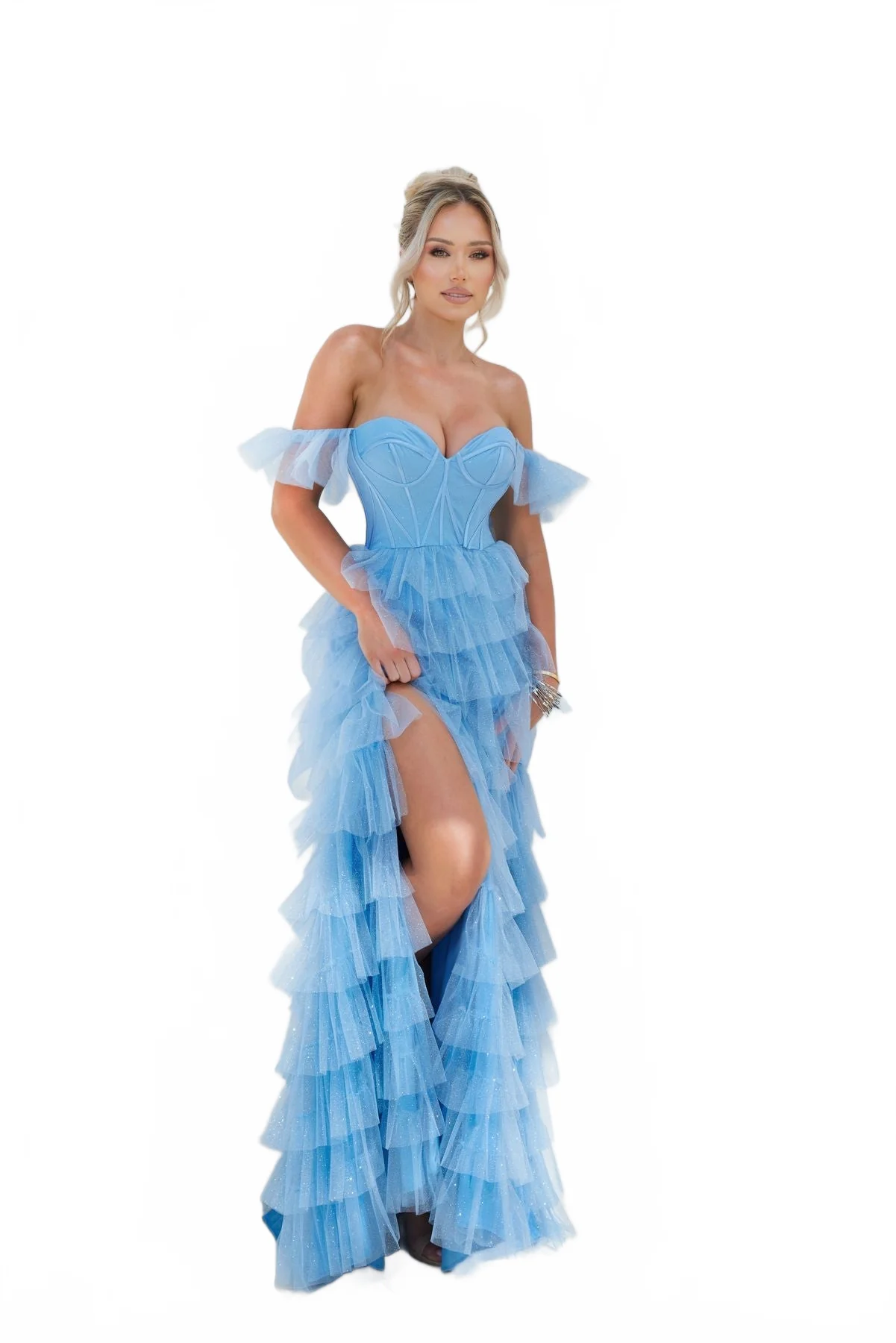 Terani Couture 241P2211 Glamorous Formal Prom Off-Shoulder Blue Evening Glitter Dress - Image 3