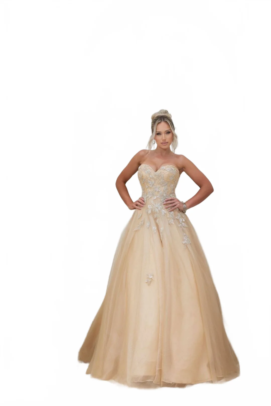 Terani Couture 241P2216 Prom Strapless BallDress Champagne Formal Glitter Tulle Dress - Image 4