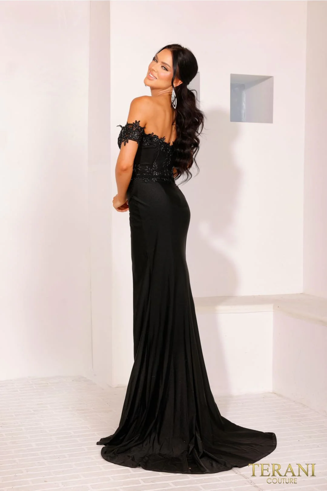 Terani Couture 241P2238 Elegant Prom Off-Shoulder Trumpet Evening Beaded Tulle Dress - Image 2