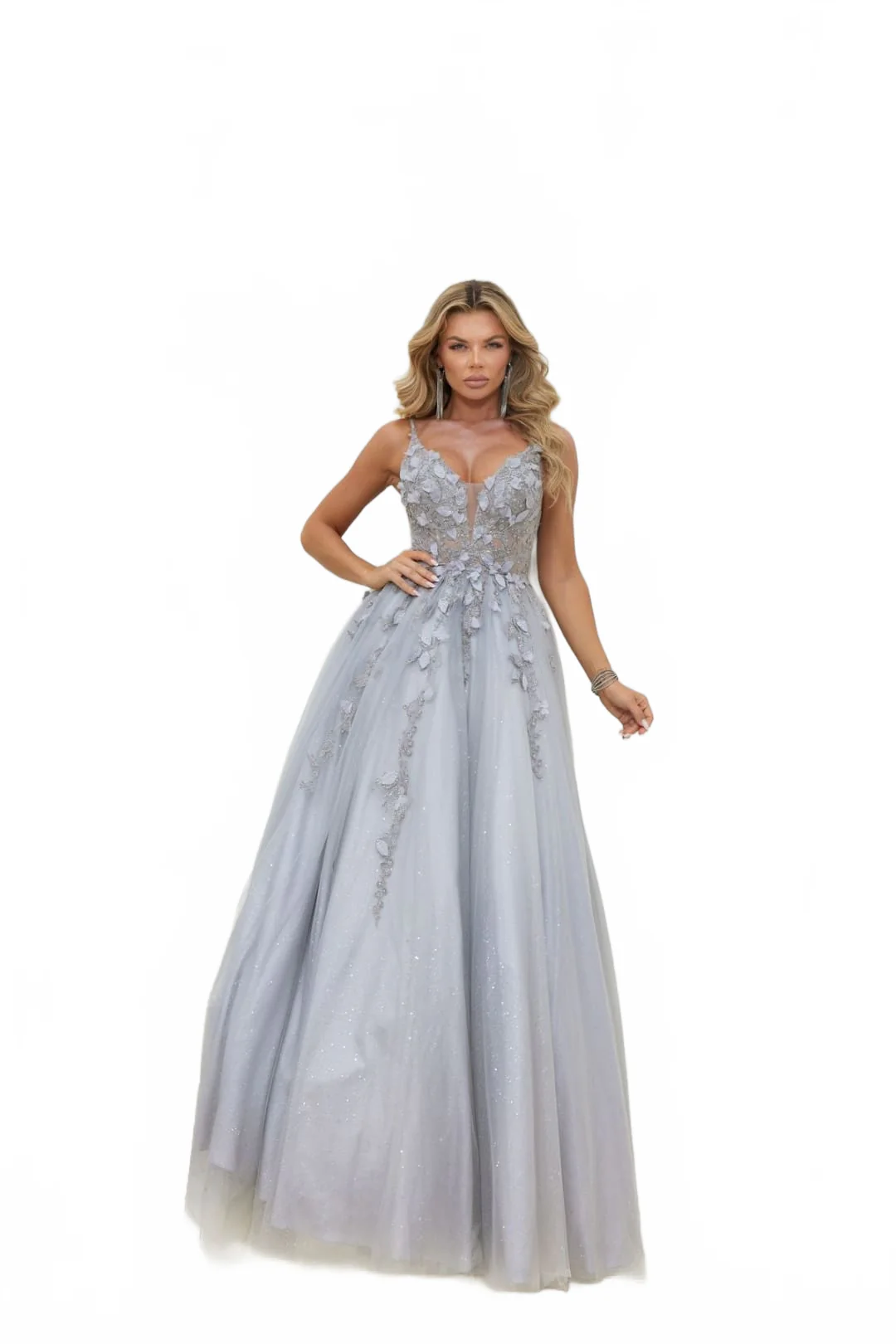 Terani Couture 241P2281 Glamorous Formal Prom A-Line Long Silver Premium Dress - Image 4