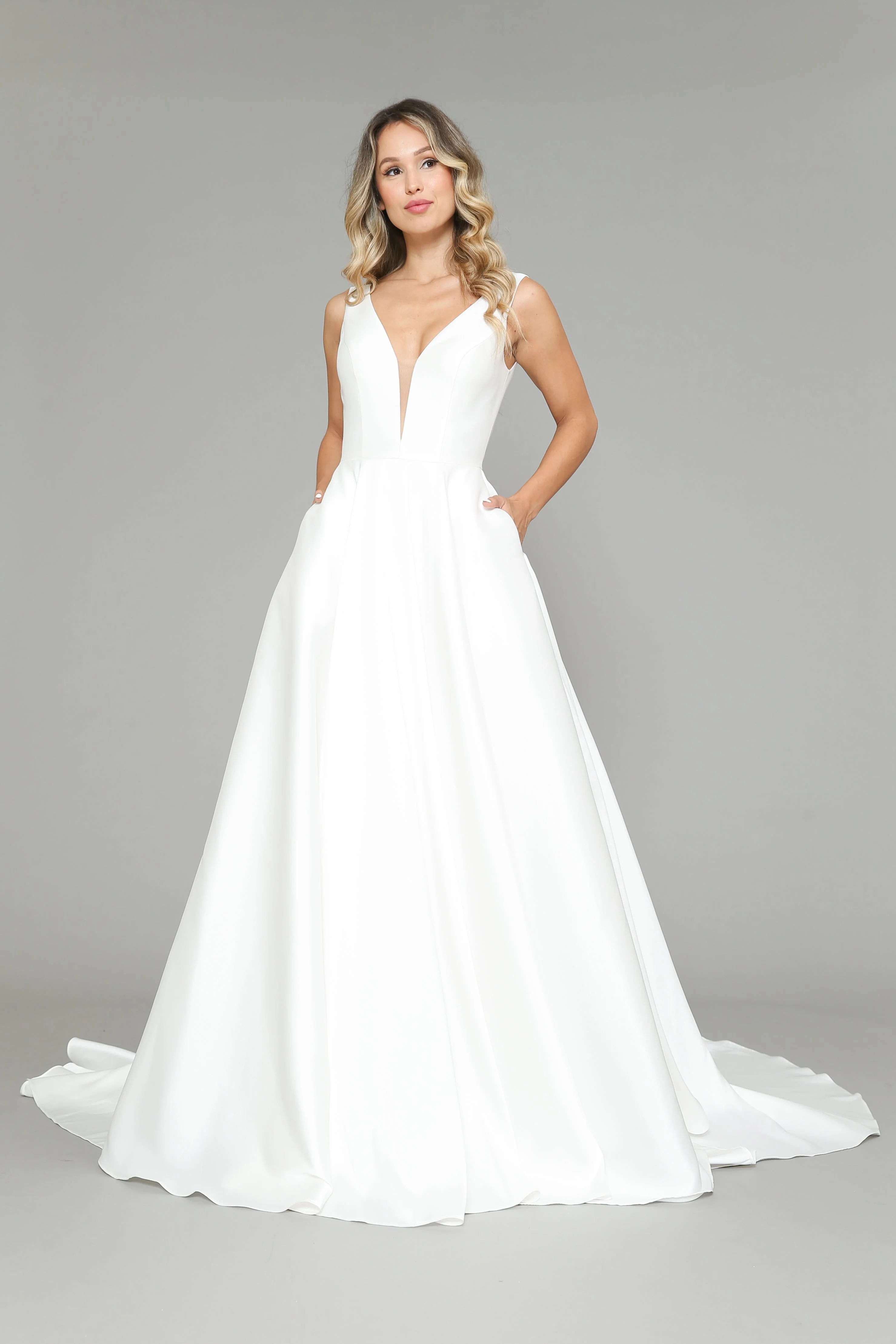 Poly USA 8582 V-Neck Satin Wedding Dress