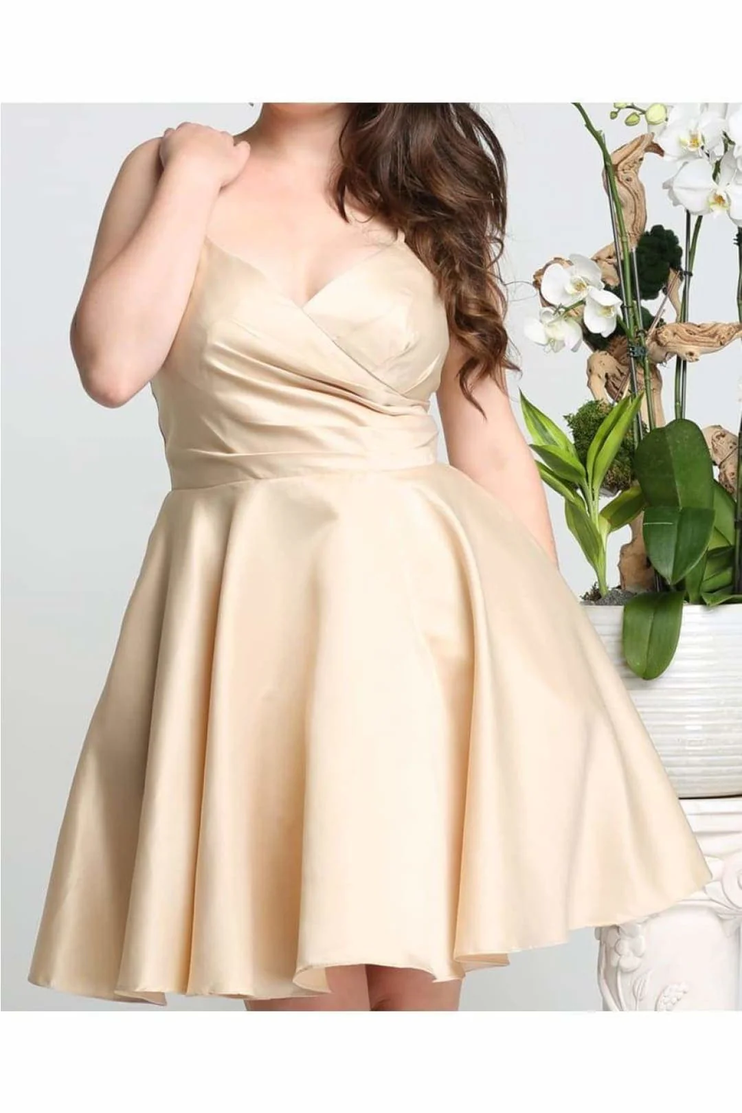 V Neck Simple Satin Short Hoco Dress - Image 11