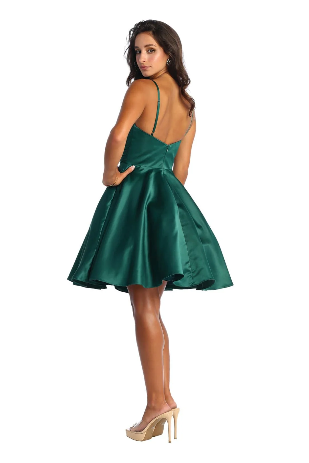 V Neck Simple Satin Short Hoco Dress - Image 13