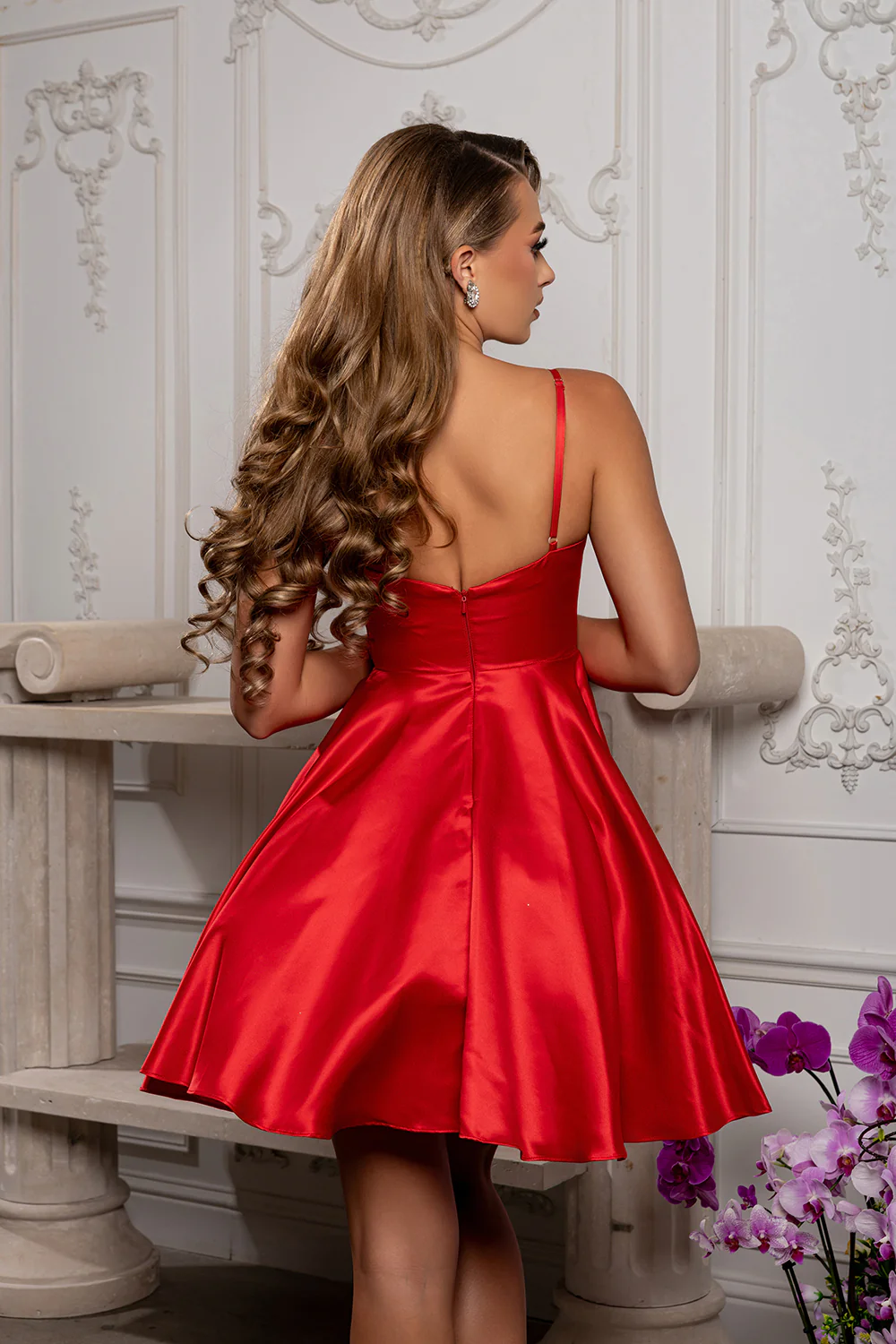 V Neck Simple Satin Short Hoco Dress - Image 16