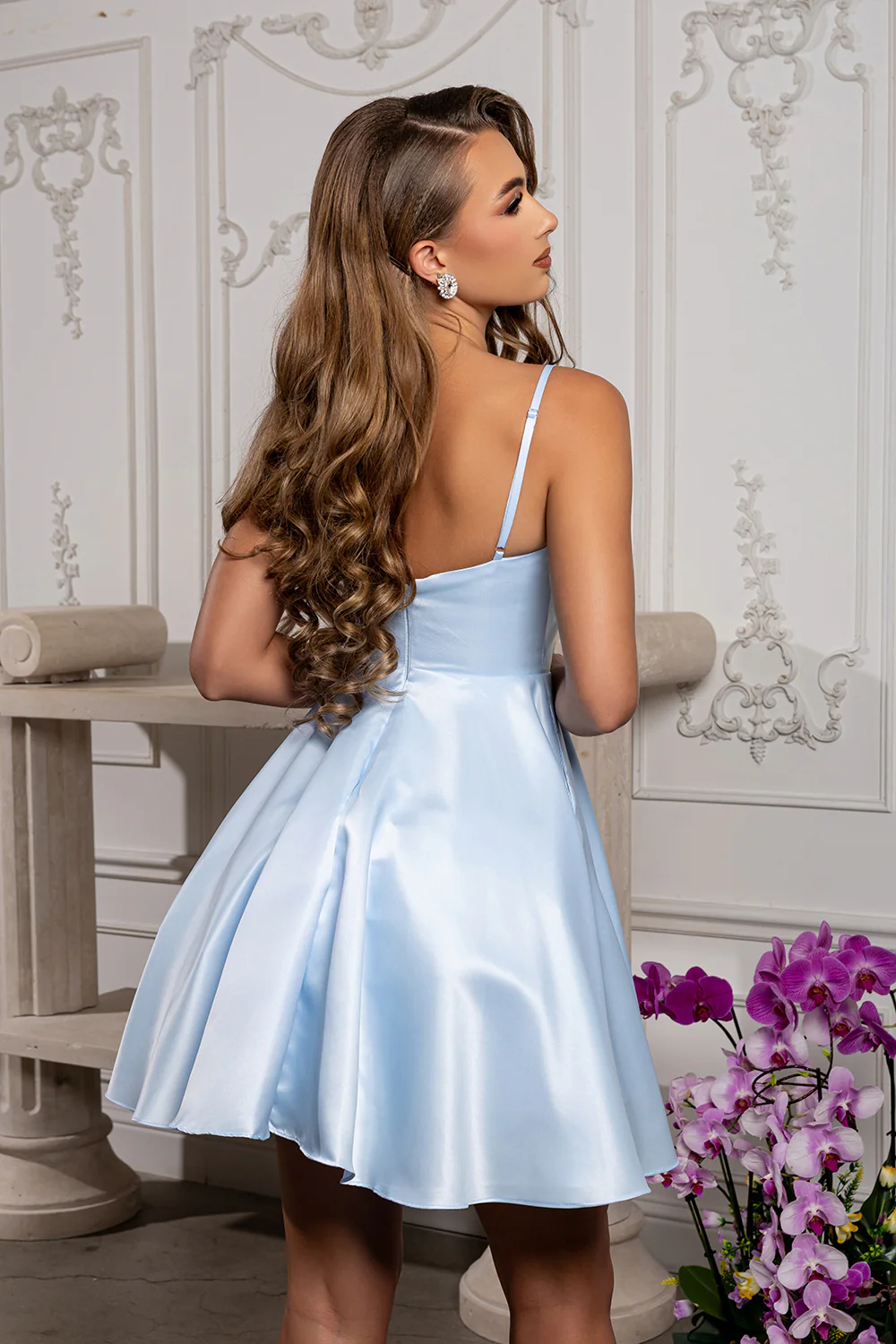 V Neck Simple Satin Short Hoco Dress - Image 20