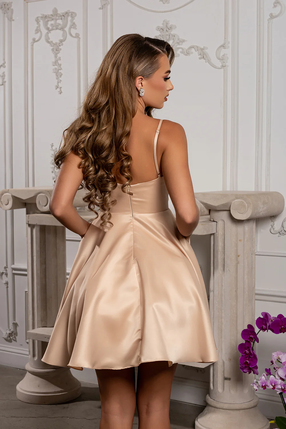 V Neck Simple Satin Short Hoco Dress - Image 25