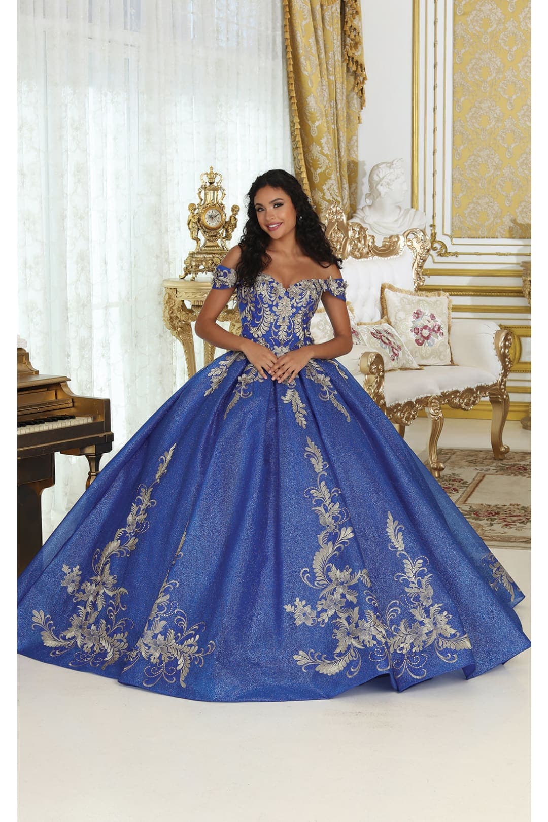 Off Shoulder Corset Back Embroidery Quince Gown - Image 10