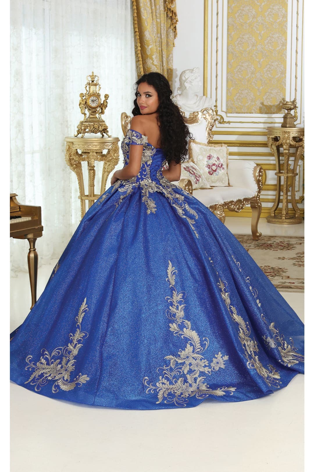 Off Shoulder Corset Back Embroidery Quince Gown - Image 11