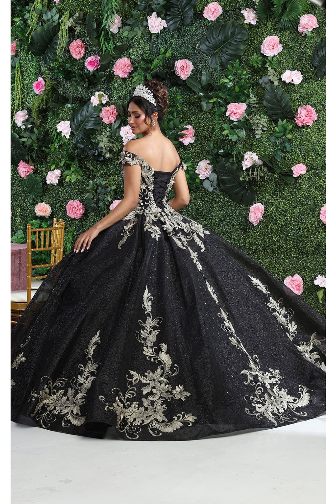 Off Shoulder Corset Back Embroidery Quince Gown - Image 7