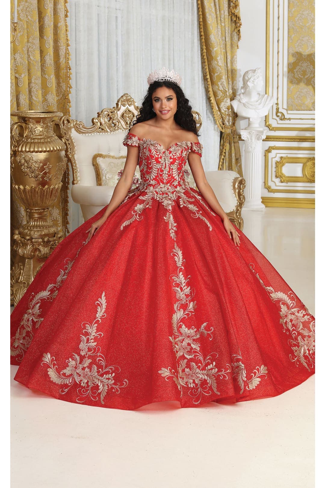 Off Shoulder Corset Back Embroidery Quince Gown - Image 8